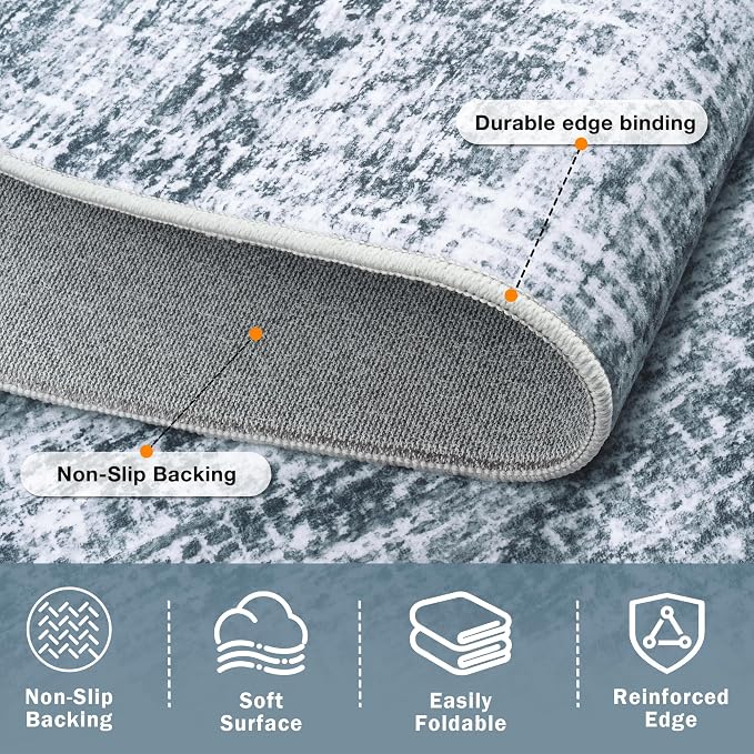 10x12 Area Rug for Living Room Bedroom: Non-Slip Modern Light Slate Blue | - Image 5
