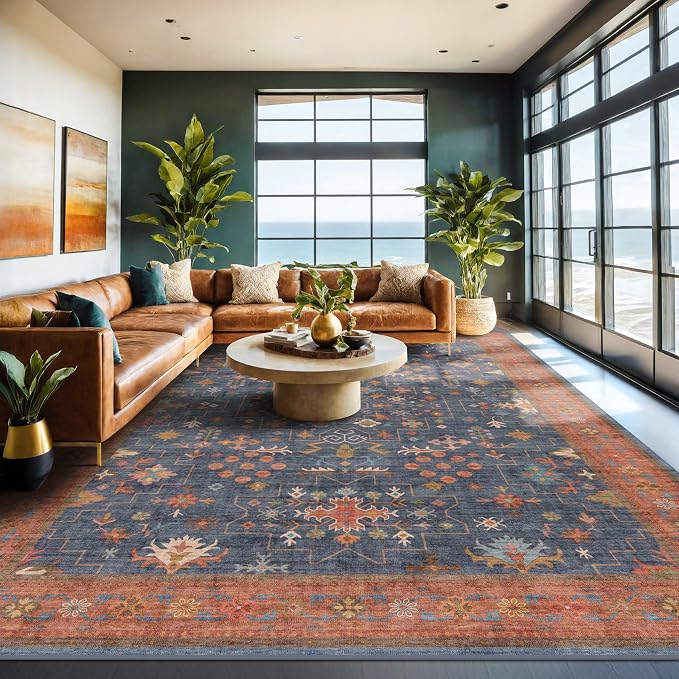 Navy Blue Area Rugs 9x12 Living Room, Dining Room Rugs - Image 8