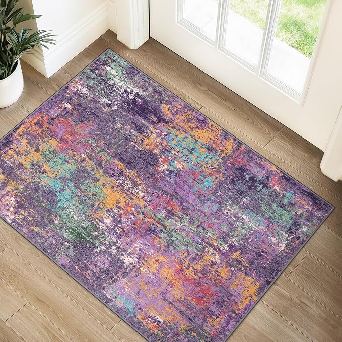 Washable Area Rugs 2'x3' Non-Slip Modern Abstract Soft by RELEANY