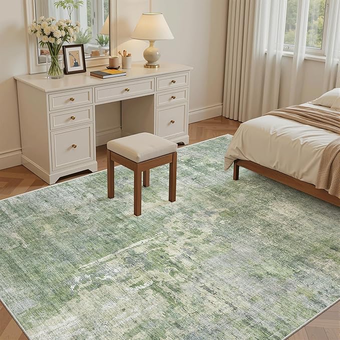 Area Rug 6x9 Abstract Rugs for Living Room 6 x 9 Washable Rugs Green Non Slip - Image 3