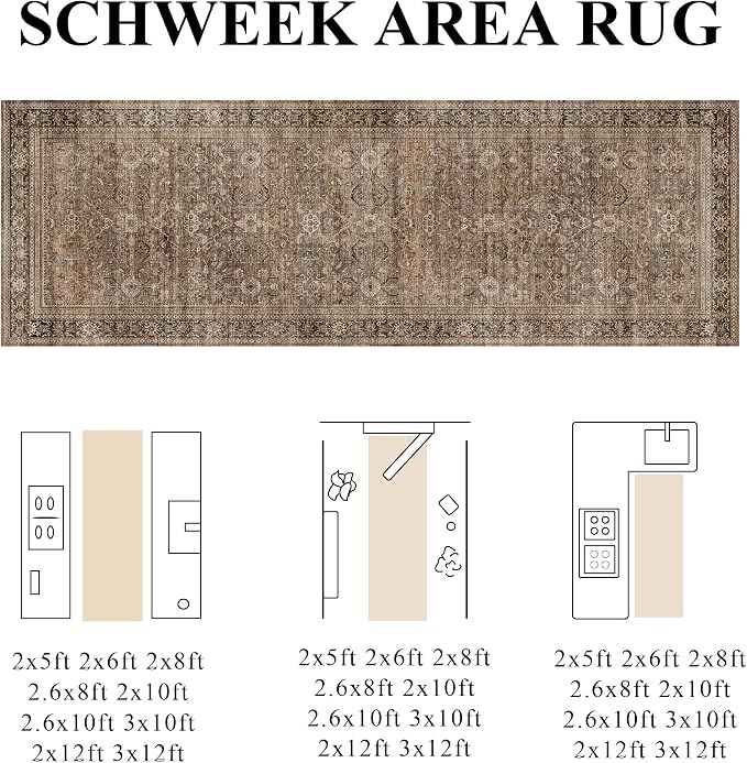 Schweek 2x12 Runner Rug Non-Slip Washable Neutral Rugs - Image 2