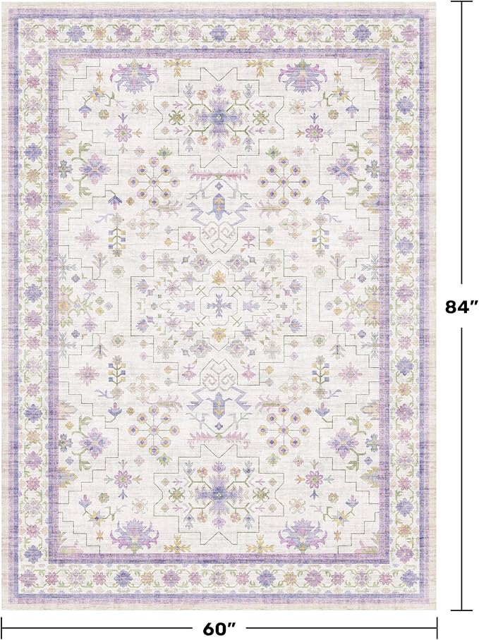 5x7 Light Purple Area Rug for Girls Bedroom, Living Room, Non Slip Washable - Image 2