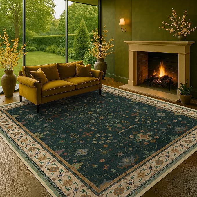Hazo Haus Dark Green Vintage 7x10 Washable Rugs - Image 3