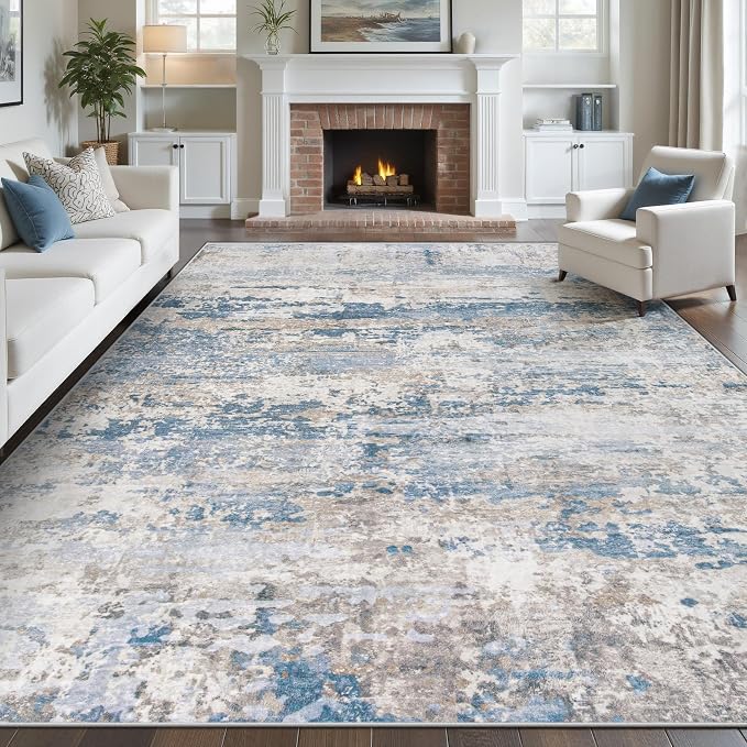 Area Rugs 8x10 for Living Room: Washable Rug Modern Abstract Neutral Soft by pmtsns
