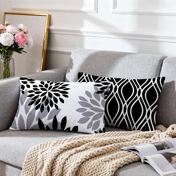 Hexagram Geometric Black Pillow Covers 12x20 Set of 4, Decorative Outdoor Boho - Image 7
