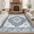 Area Rugs Square 8ft Washable Non-Slip, Floral Vintage Distress Print Pattern by RELEANY