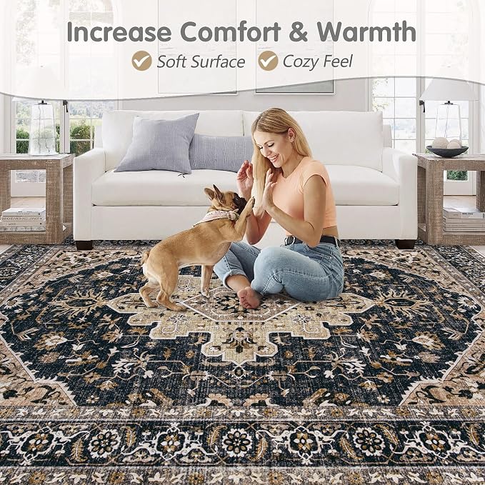 Area Rug 8x10 Vintage Rugs: Large Washable Living Room Rug Retro Medallion - Image 7