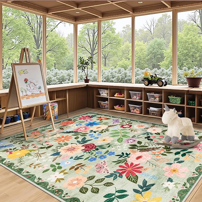 Area Rug Living Room Rugs: Floral 4x6 Washable Rug Vintage Soft Boho Non-Slip - Image 5