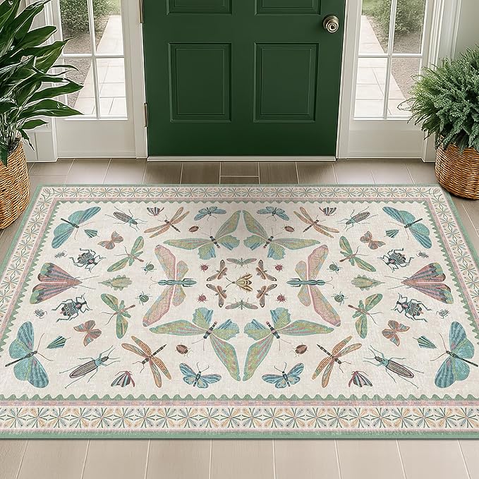 Washable Sage Green Large Entryway Rug, 3x5 Area Rugs by HazoHaus