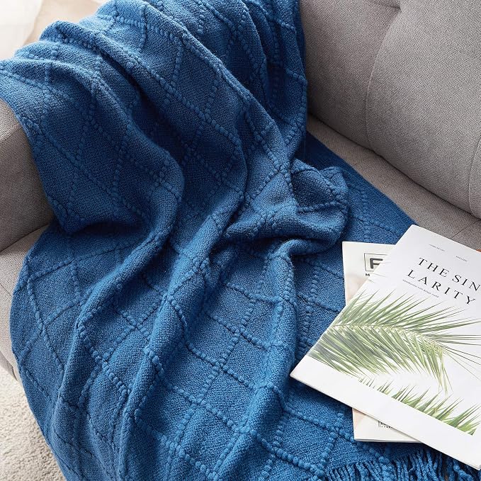 BOURINA Royal Blue Throw Blanket 50x60 Inches Throw Textured Solid Soft Sofa - Image 4