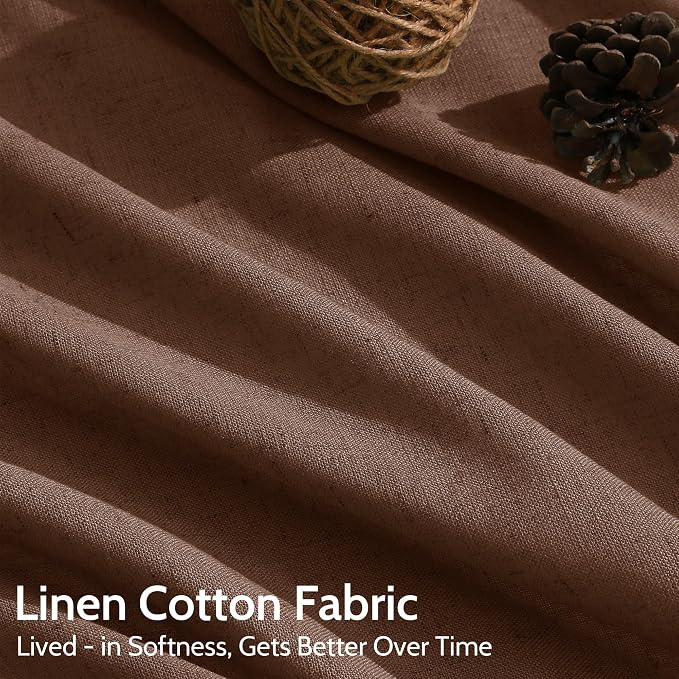 Mocha Brown Linen Curtains Semi Sheer96 Inches 2 Panels - Image 4