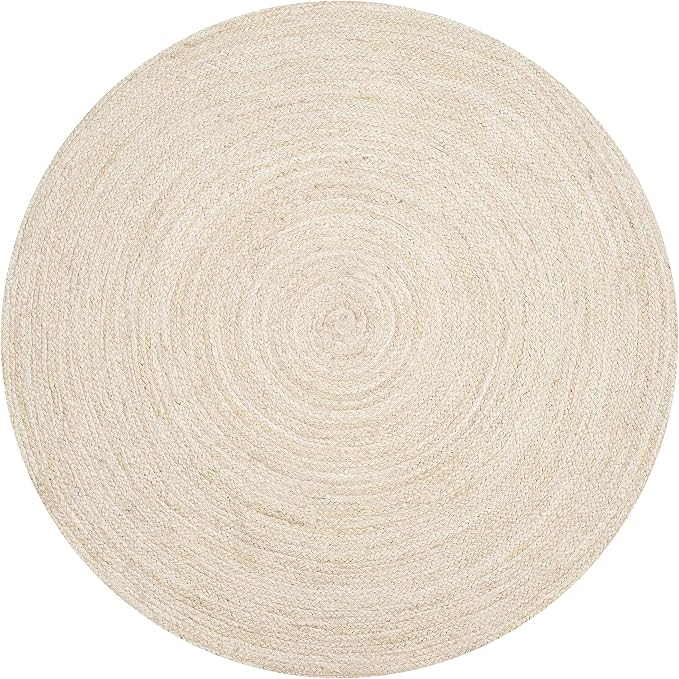 Hausattire Hand Woven Jute Braided Rug, 3’ Round – Off White, Reversible Boho by Hausattire