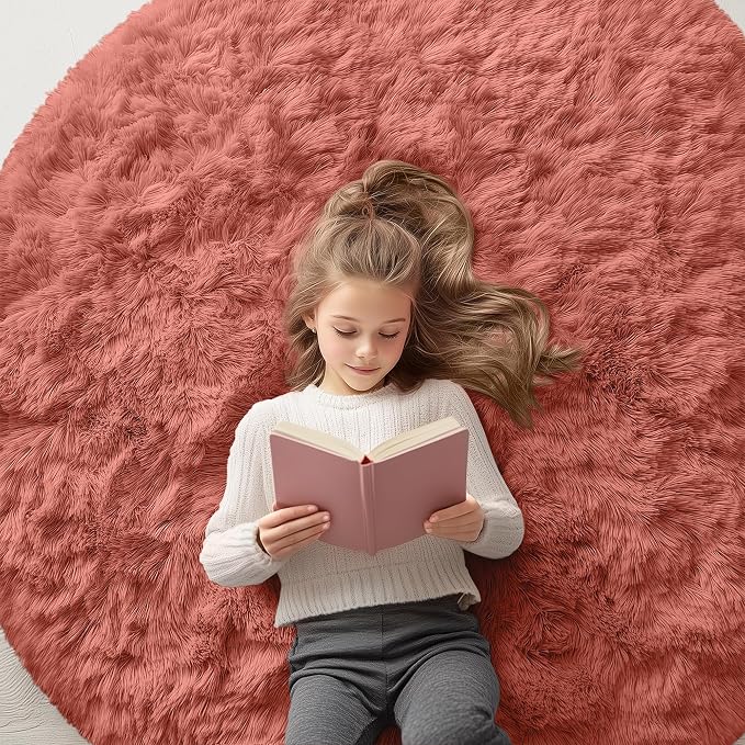 OLANLY Rust Red Round Rugs for Bedroom by OLANLY