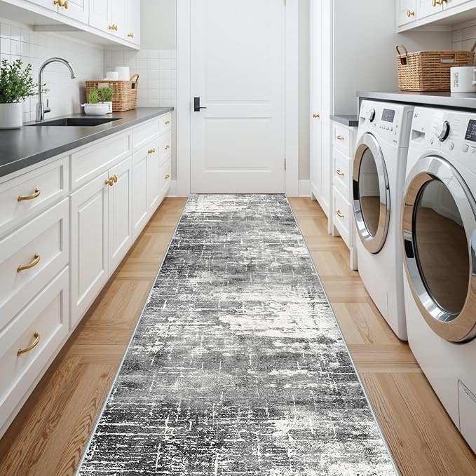 Washable 12ft Kitchen Area Rug: Abstract Entryway Rug Runner Soft Bedroom - Image 5