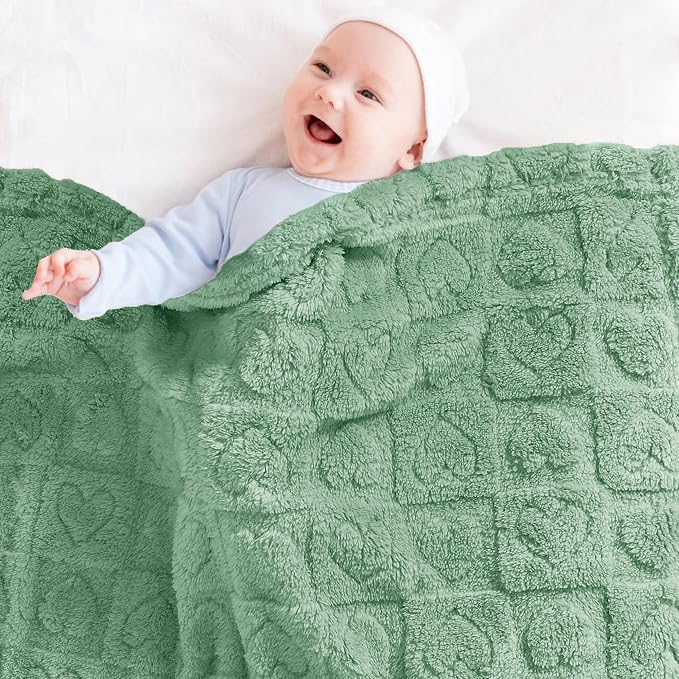 Yurhap Fleece Baby Blanket Heart Checkered, Ultra Soft Cozy Baby Blankets - Image 3