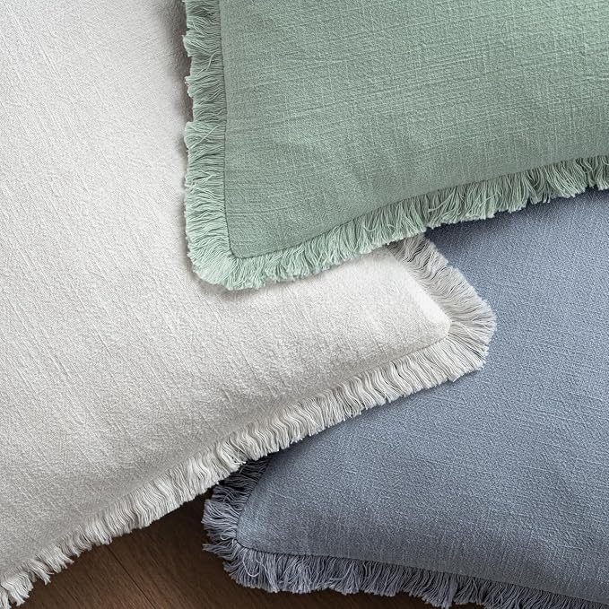 MIULEE Decorative Throw Pillow Covers Neutral Linen Fringe Throw Pillows Set of - Image 4