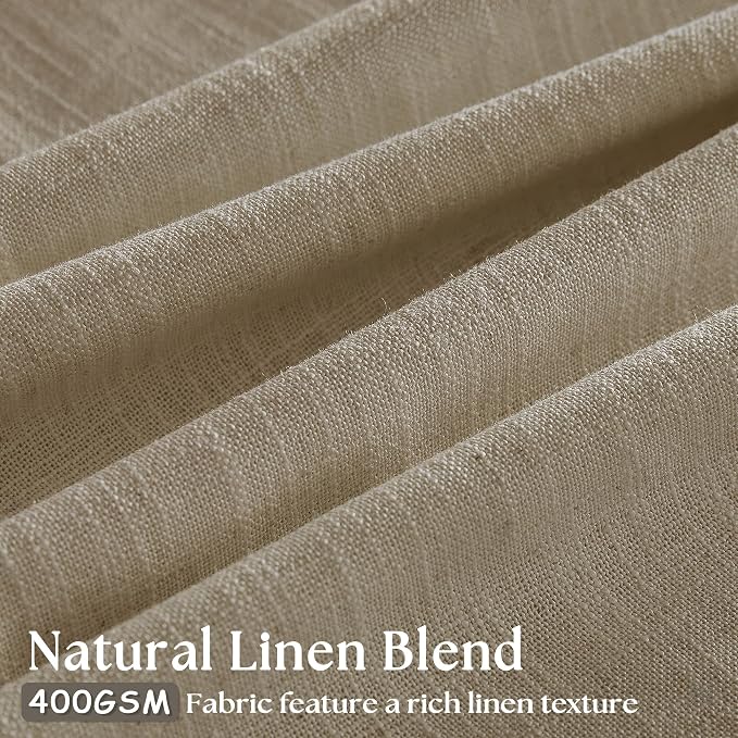 Pinch Pleated Linen Gray Beige Semi Sheer Curtains 102 Inches Long 2 Panels | - Image 3
