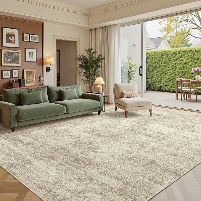 Madane 9x12 Area Rugs for Living Room, Soft Vintage Beige Area Rug - Image 4