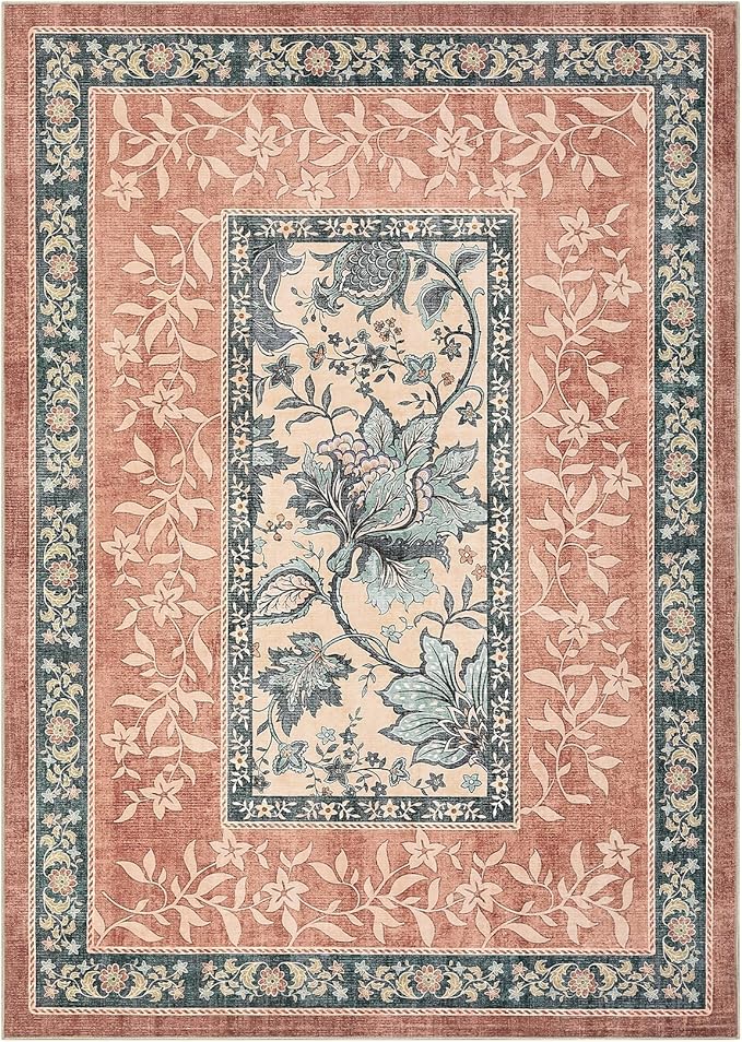 GarveeHome Terracotta Teal Area Rugs 9x12 Living Room, Botanical Grove Cottage - Image 9