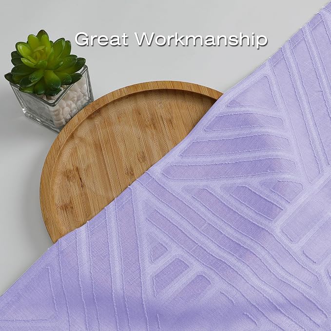 Simplebrand Lavender Semi Sheer Curtains 45 Inch Length 2 Panels, Geometric - Image 6