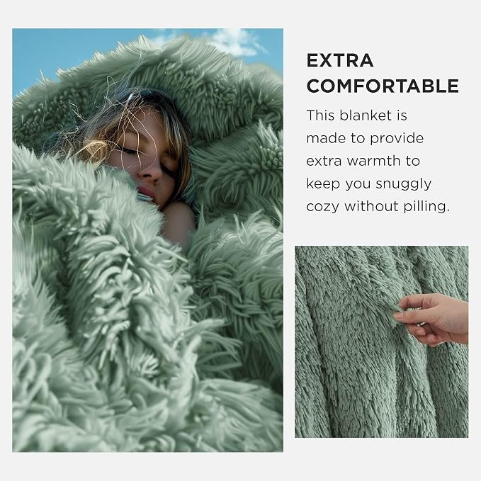 Bedsure GentleSoft Fuzzy Sherpa Faux Fur Twin Blanket Sage Green Cozy Gifts - Image 4