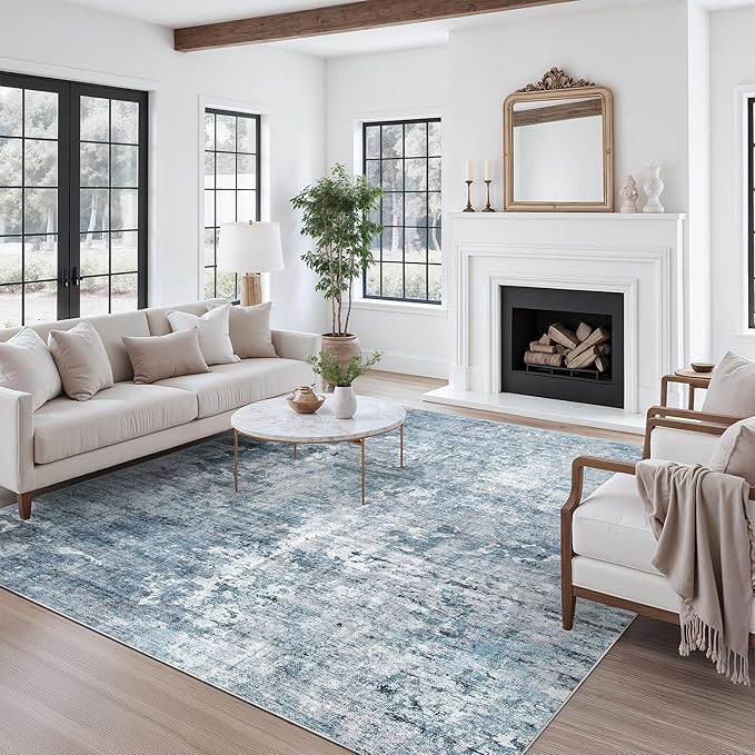 Abstract Rug 8x10 Large Living Room Rugs Neutral Modern Washable Area Rugs - Image 9