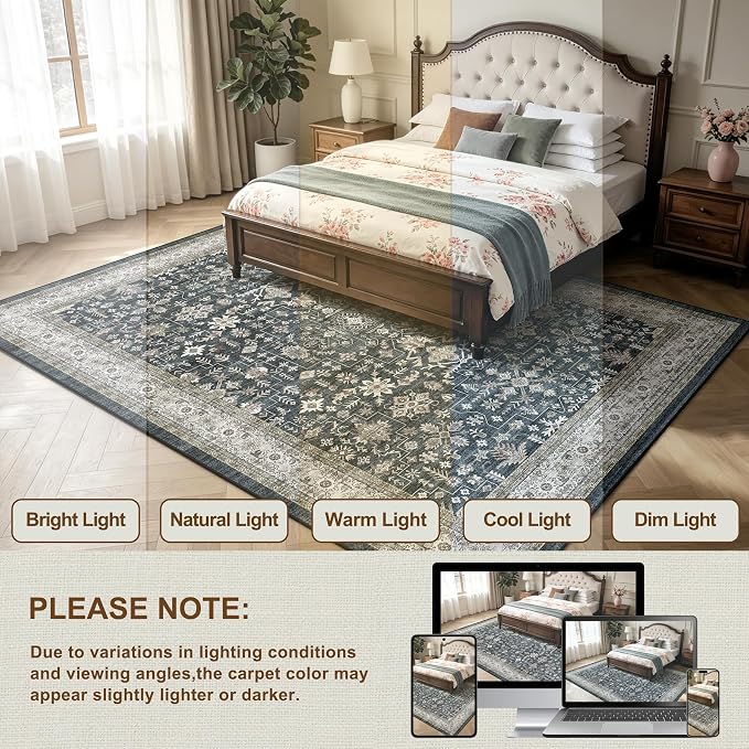Area Rug 6x9 for Living Room Bedroom | Low Pile; Non Slip;Machine Washable; - Image 3