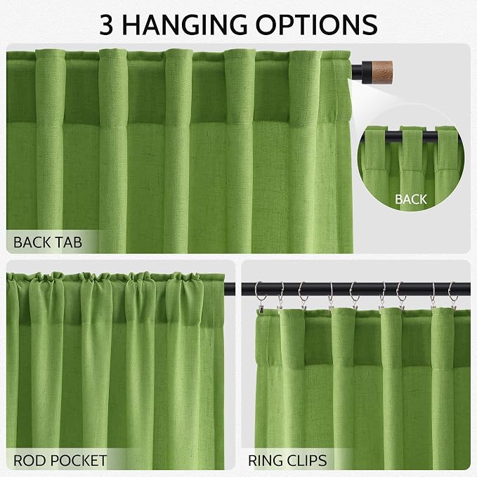 Extra Long Curtain Lime Green Morden Linen Blend Light Filtering Back Tab - Image 3