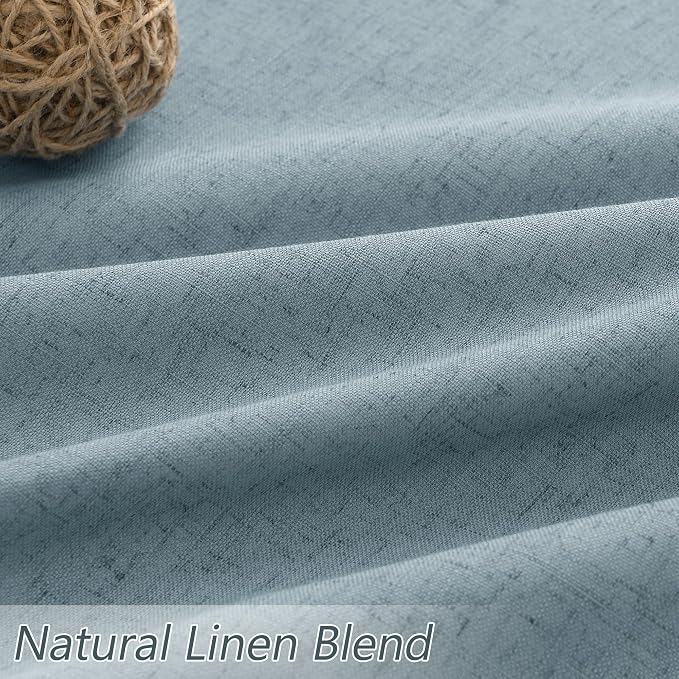 Guken Blue 100% Blackout Linen Curtains 132 Inch Length 2 Panels Set - Image 6