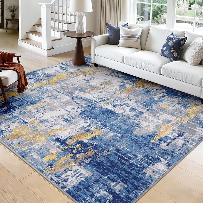 Washable Area Rugs Square 9ft Non-Slip Modern Abstract Soft by RELEANY