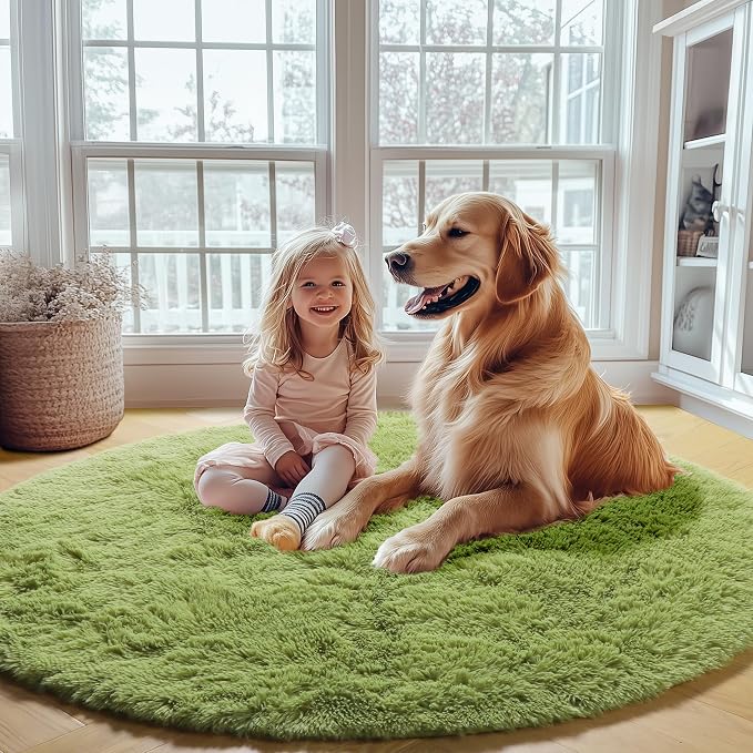 ONASAR Grass Green Round Area Rug 4ft, Soft Bedroom Circle Rugs Floor Mat - Image 6