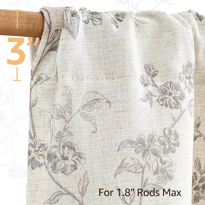 jinchan Linen Kitchen Valance for Windows 16 Inch Gray Floral Double Layer - Image 8