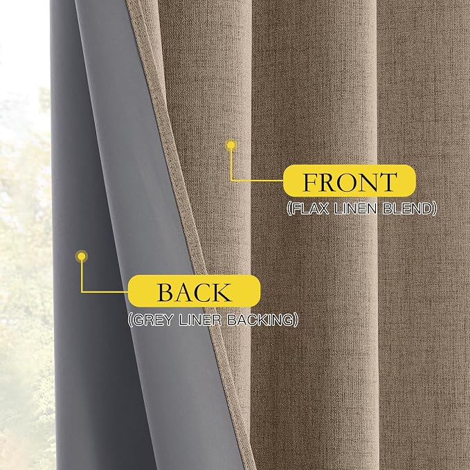 NICETOWN 100% Blackout Linen Curtains 84 inches Long 2 Panels, Thermal - Image 7