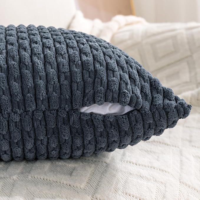 Set of 4 Grey Blue Decorative Throw Pillow Covers 20x20 Inch Corduroy Pillow - Image 4