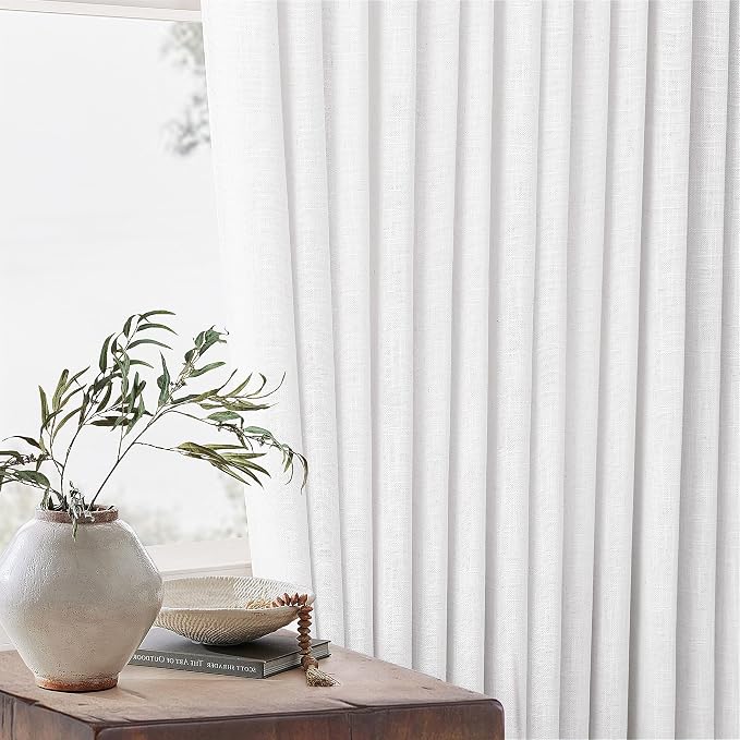 Snow White Pinch Pleated Linen 120 Inch Curtains 60 Inch Width | Linen Blend - Image 8