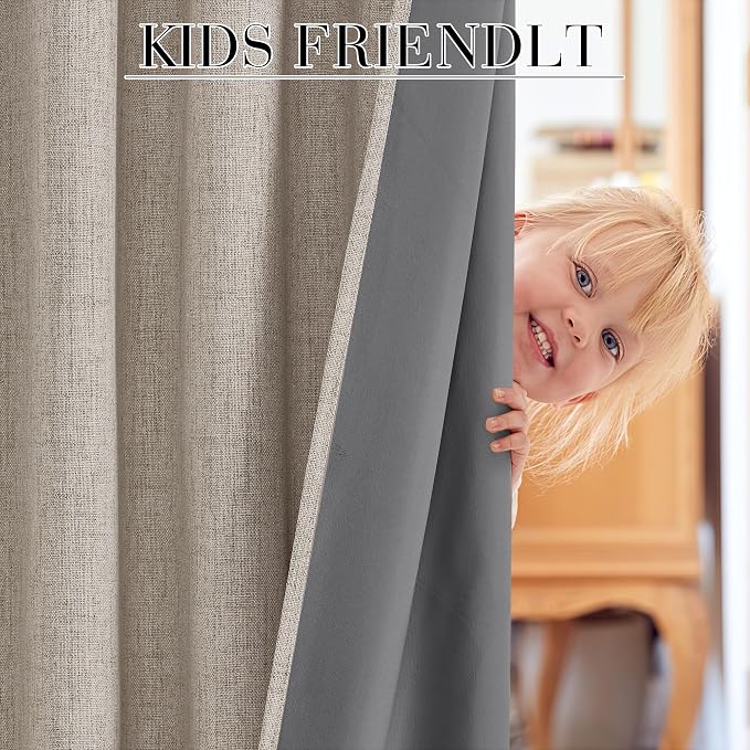 RYB HOME Natural Beige 100% Blackout Curtains 63 inch Long, Light Blacking & - Image 5