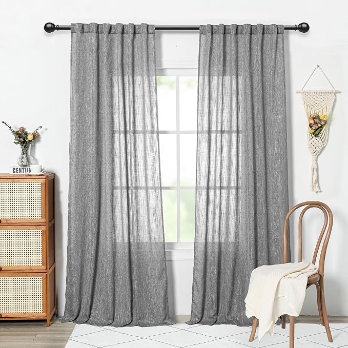 MYSKY HOME 95 Inch Curtains Farmhouse Light Filtering Privacy Curtain Drapes - Image 2