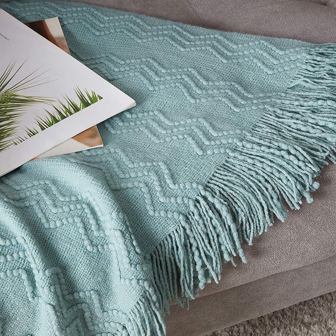 BOURINA Aqua Throw Blanket 60x80 Inches Throw Textured Solid Soft Sofa Throw - Image 5