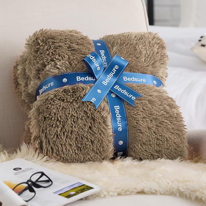 Bedsure GentleSoft Fluffy Brown Blankets Queen Size - Image 5