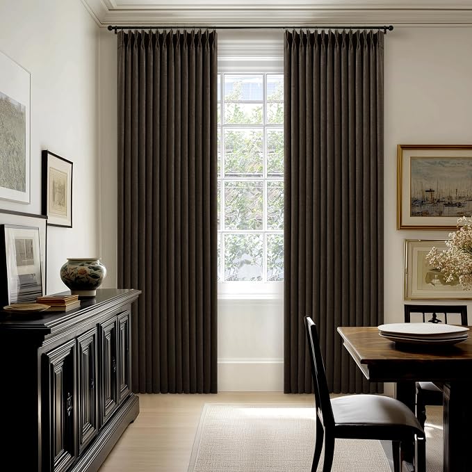 Dark Brown Pleated Double Layer Thick Linen Curtains 90 Inches Long | - Image 9