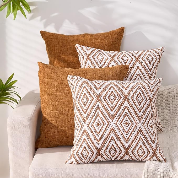 HPUK Decorative Throw Pillow Covers Set of 4 Geometric Design Linen Cushion by HPUK