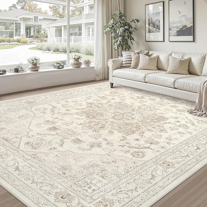 Area Rugs 9x12 Living Room: Vintage Boho Neutral Washable Rug Indoor Soft Large - Image 9