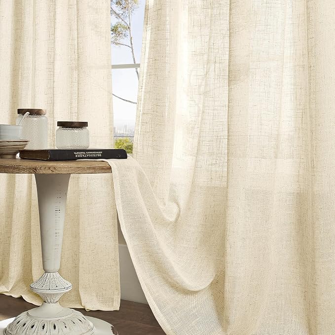 LAMIT Beige Linen Sheer Curtains 90 inch - Image 9