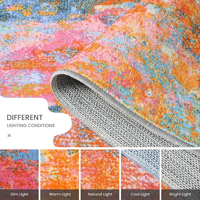 2x6 Rainbow Rug Runners for Hallways Kitchen Runner Rug Non Slip Washable - Image 6