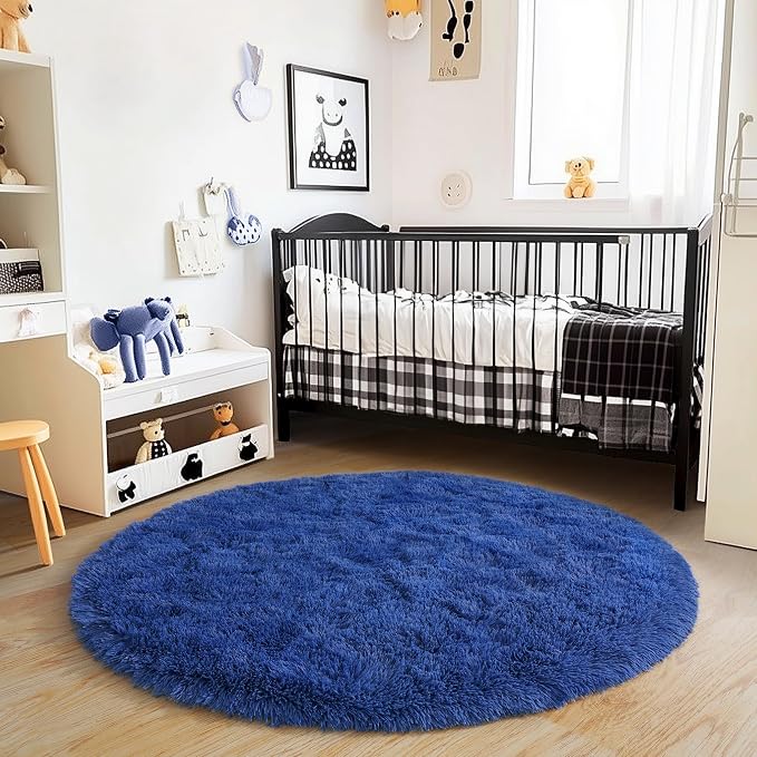 6‘x6’ Blue Round Rug for Bedroom, Ultra Soft Fluffy Circle Rug for Kids Girls - Image 2