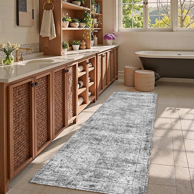 Washable Area Rug 2'6'' x 8' Vintage Traditional Persian Mat - Image 2