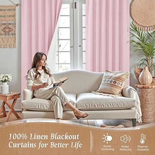100% Blackout Linen Curtains 72 Inches - Image 2