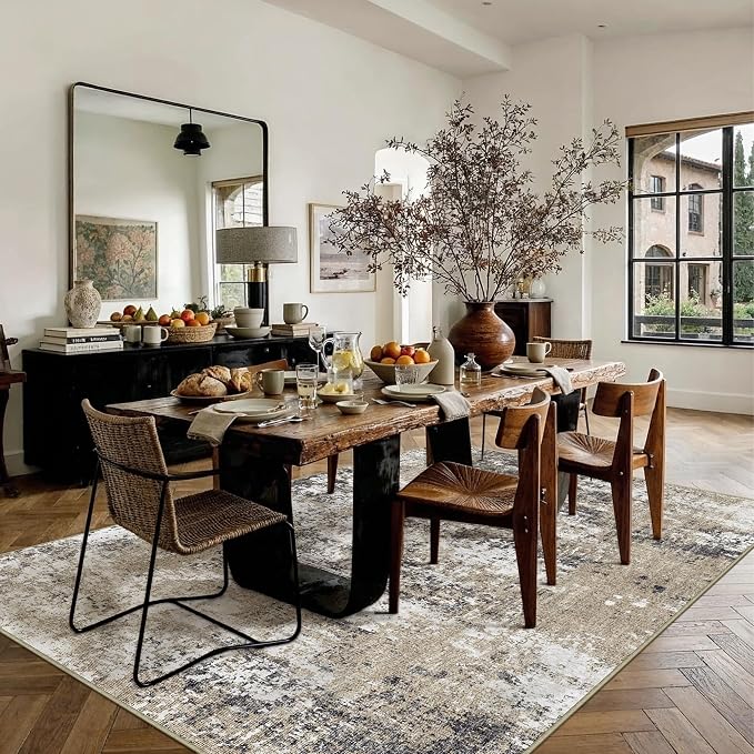 PureCozy 5x7 Abstract Area Rug Brown Washable Non Slip Living Room Carpet - Image 3