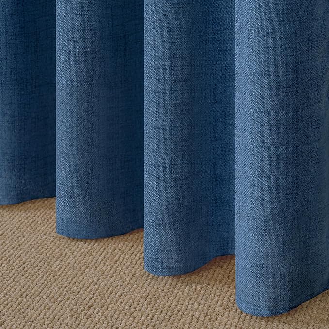 YoungsTex Navy Blue Linen Curtains 63 Inch Length 2 Panels Light Filtering | - Image 8