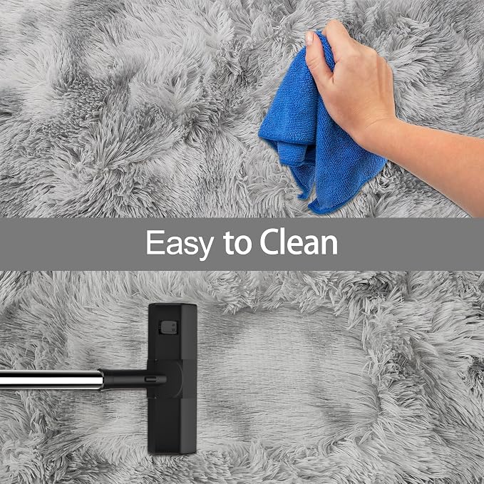 Super Soft Fluffy Living Room Area Rug 2x8 ft Tie-Dyed Light Grey Shaggy Furry - Image 7